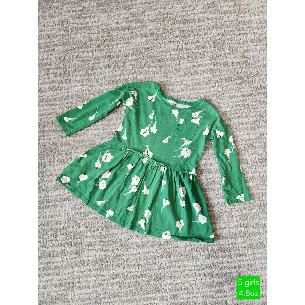Tea Collection girl's green floral long sleeve dress size 5